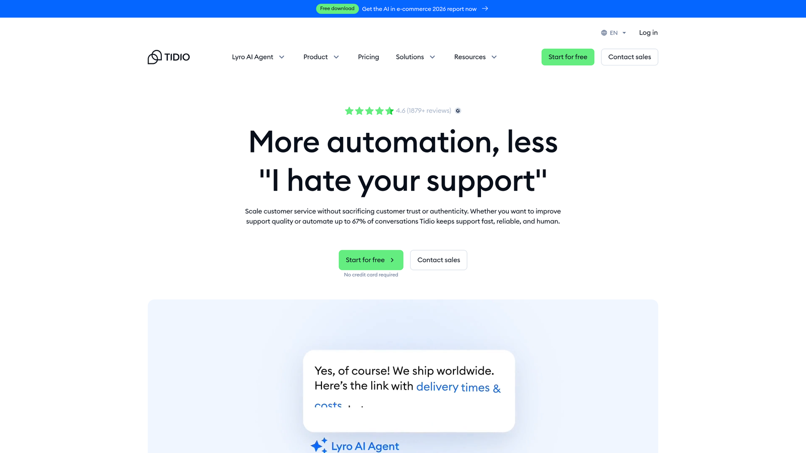 Screenshot of Tidio website