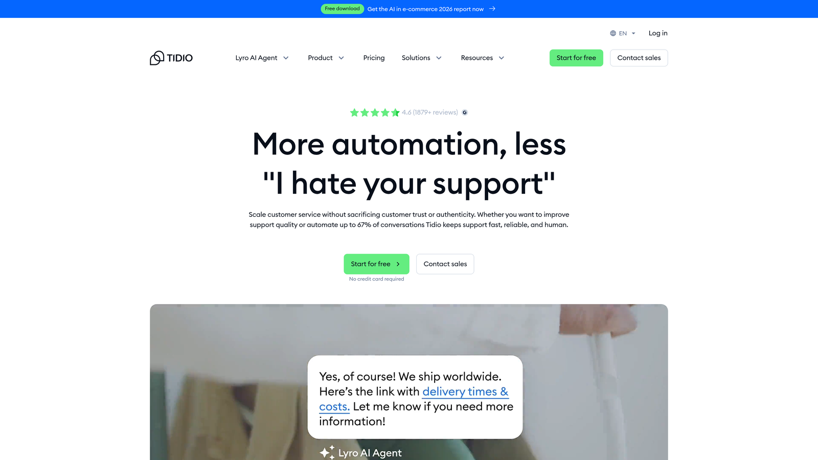 Screenshot of Tidio website