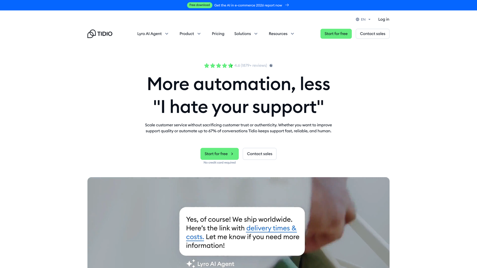 Screenshot of Tidio website