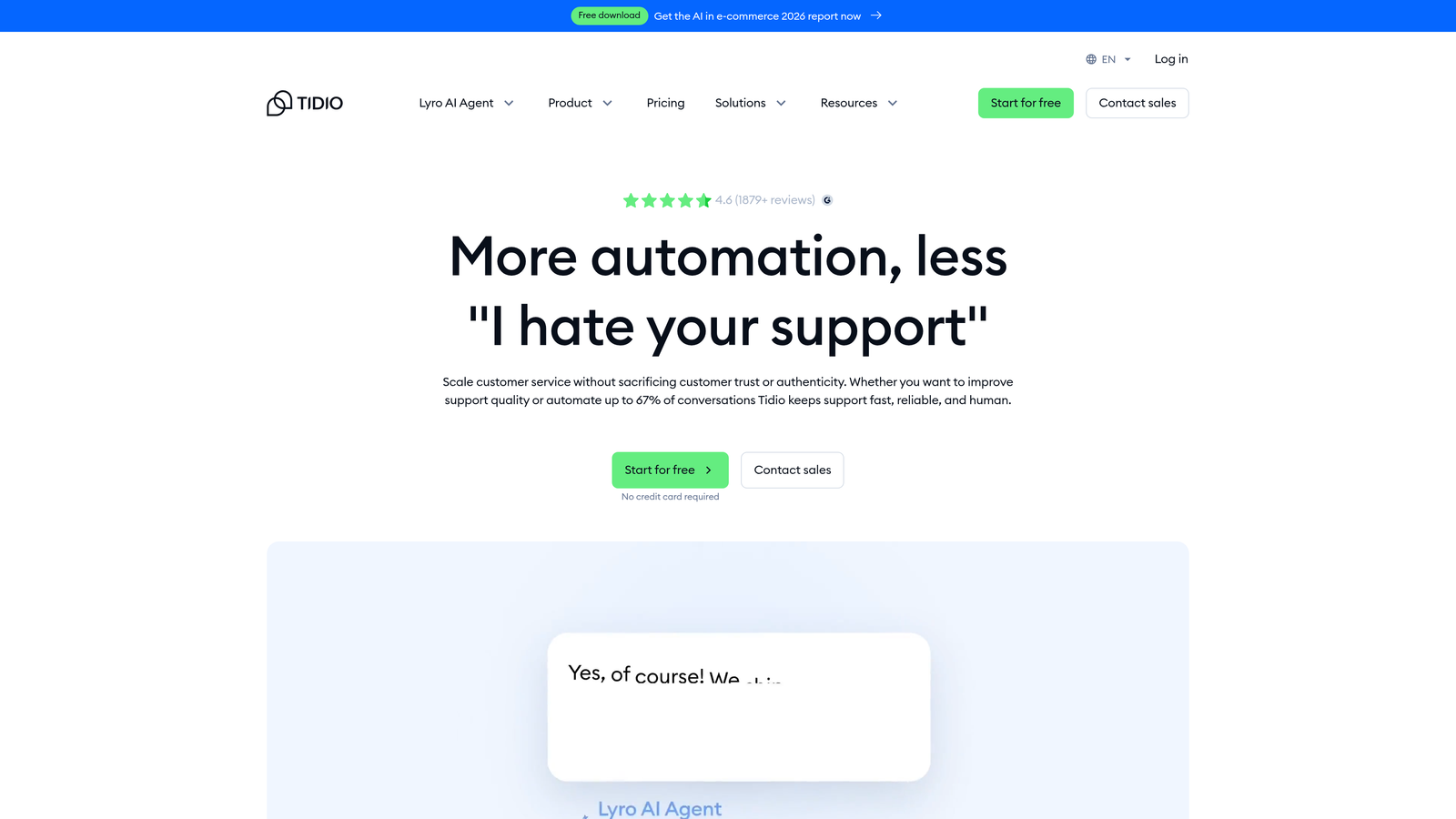 Screenshot of Tidio website