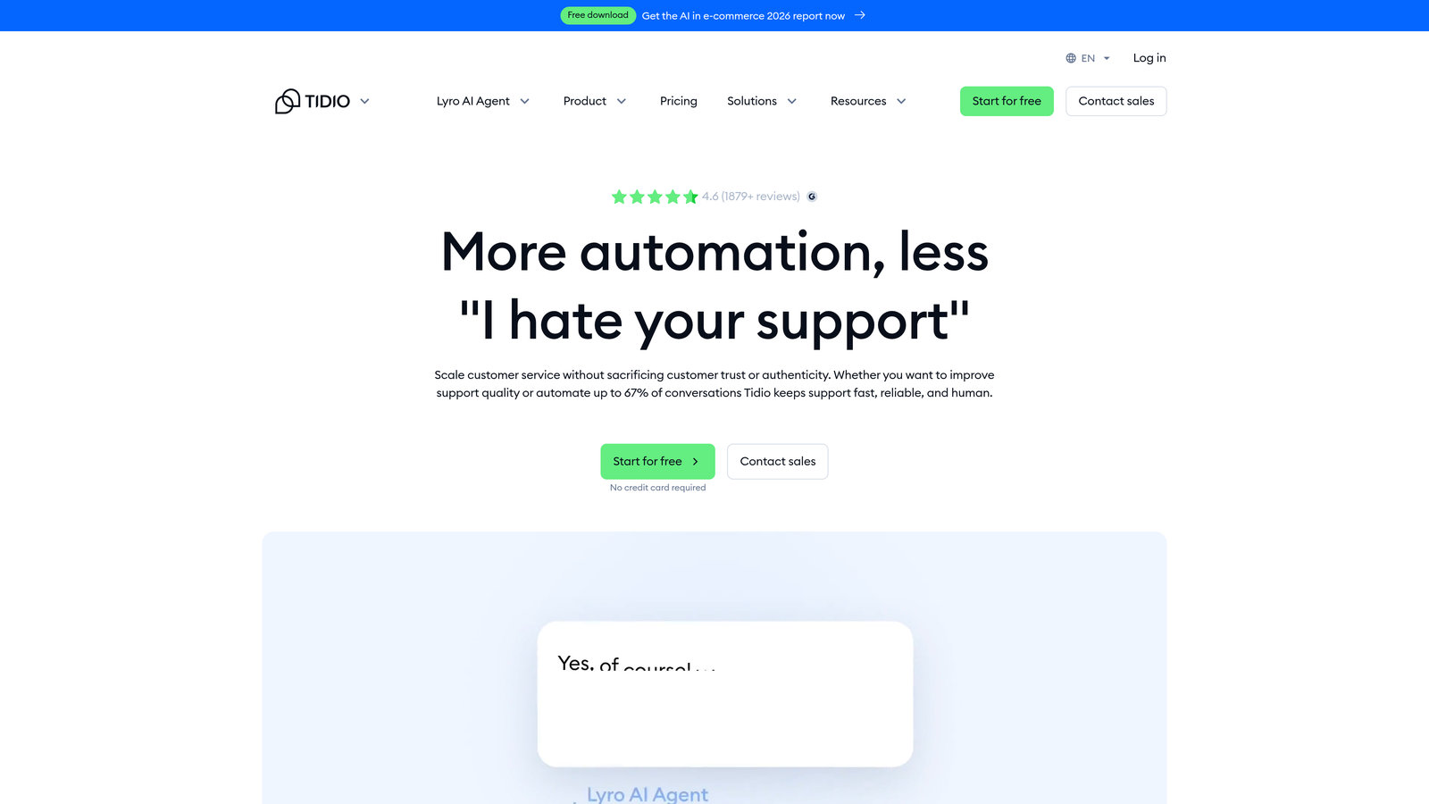 Screenshot of Tidio website