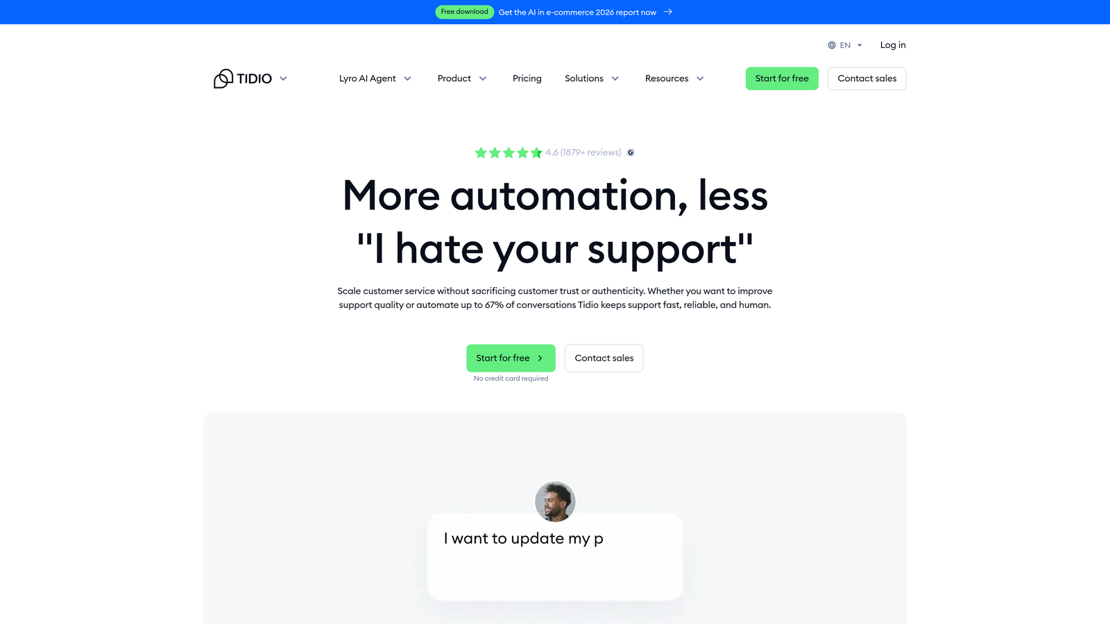 Screenshot of Tidio website