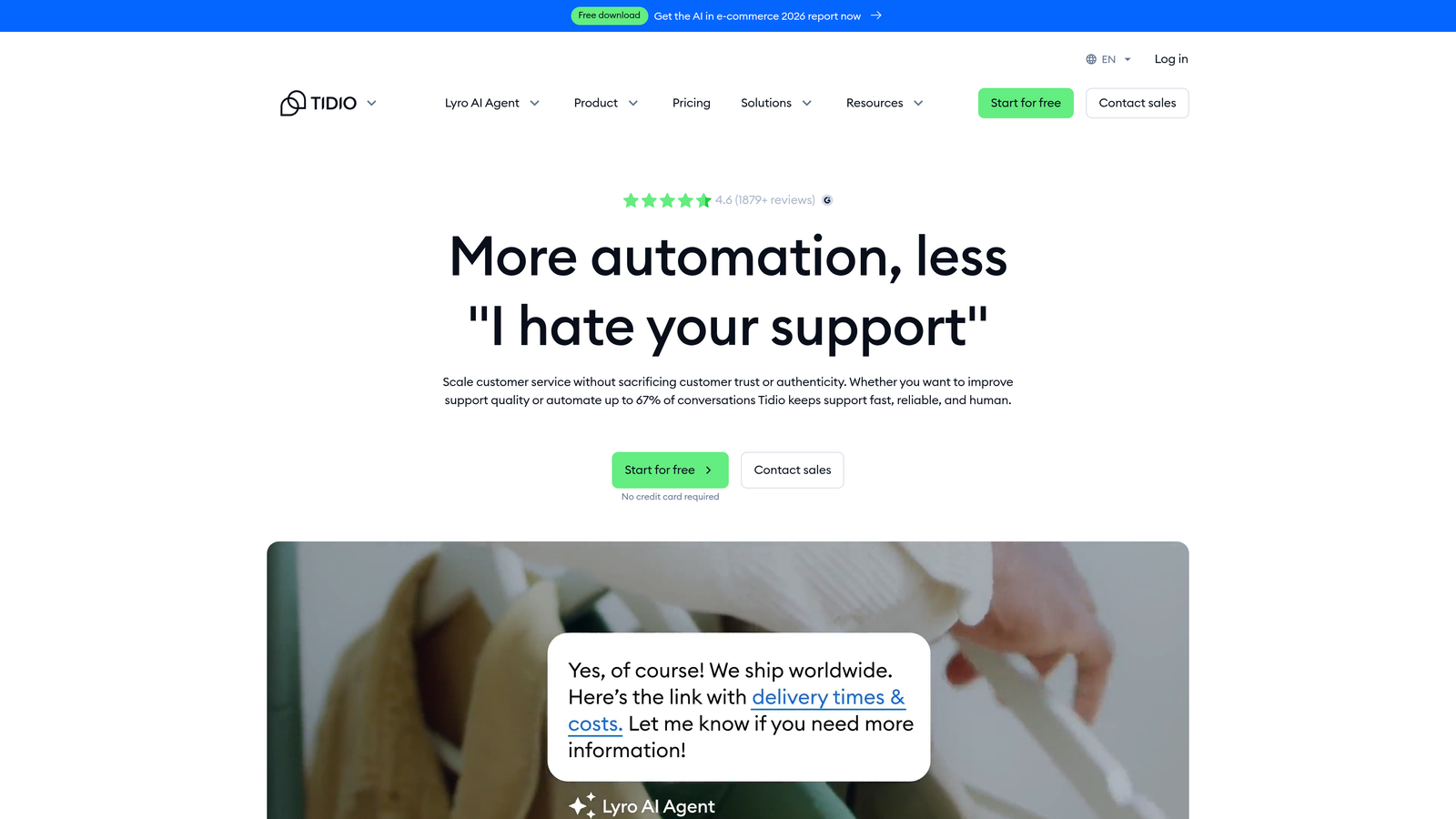 Screenshot of Tidio website