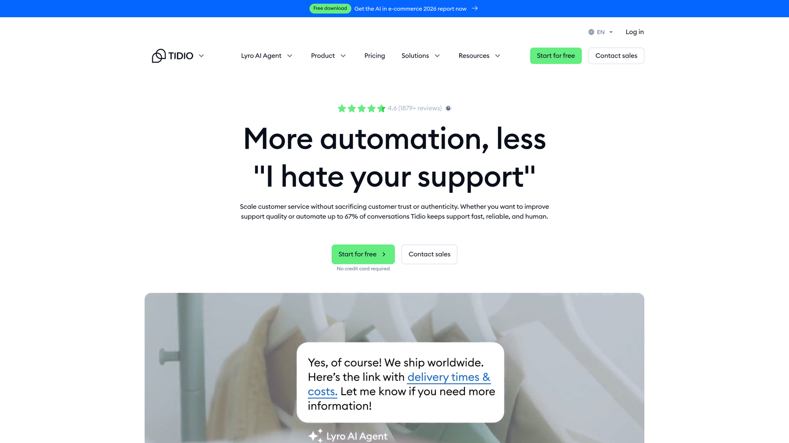 Screenshot of Tidio website