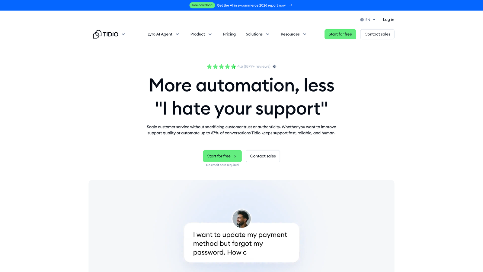 Screenshot of Tidio website