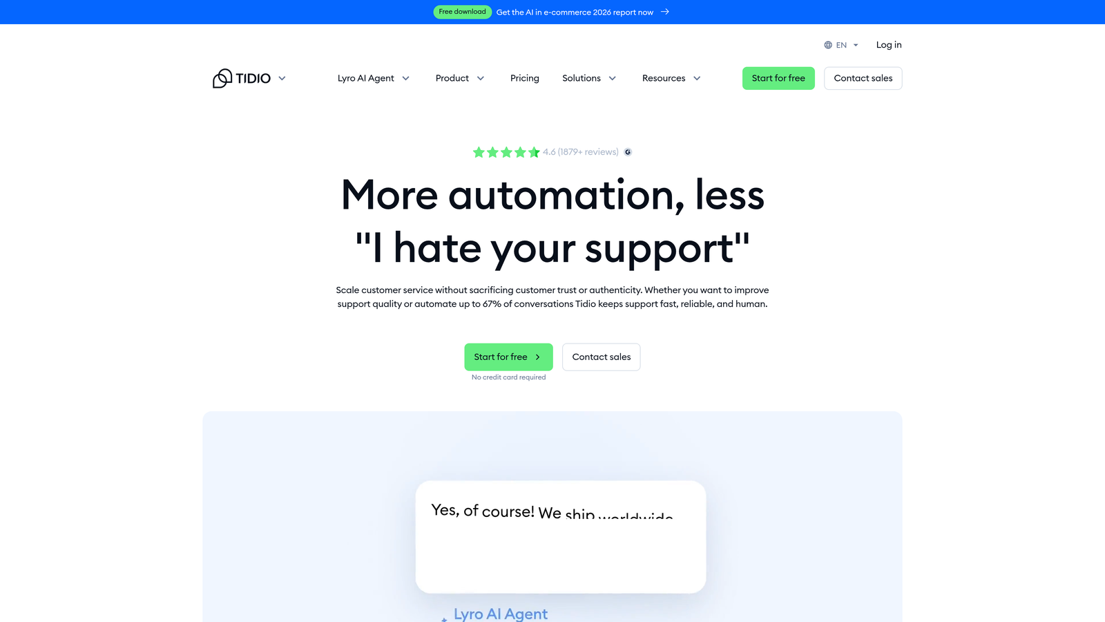 Screenshot of Tidio website