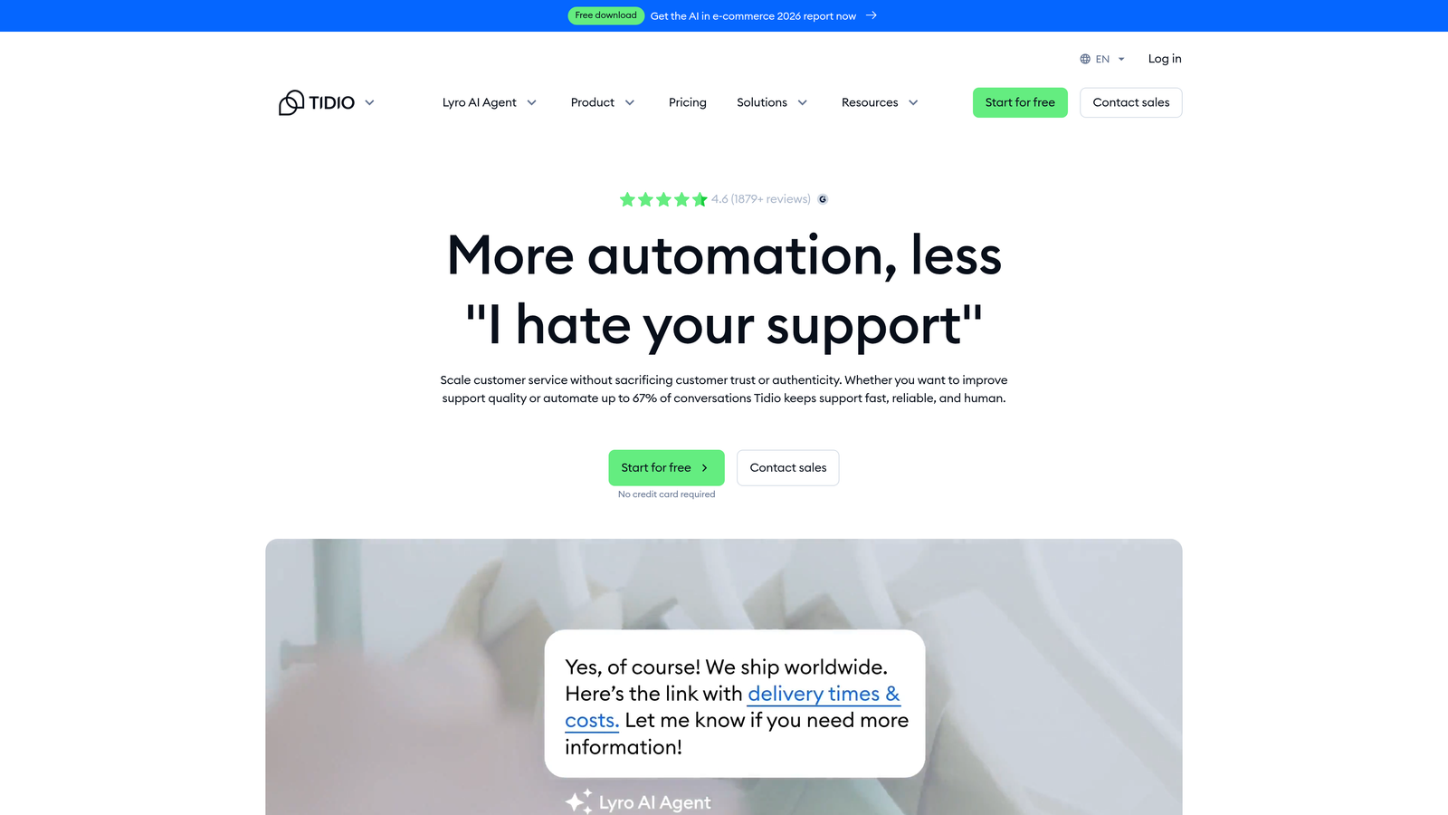 Screenshot of Tidio website