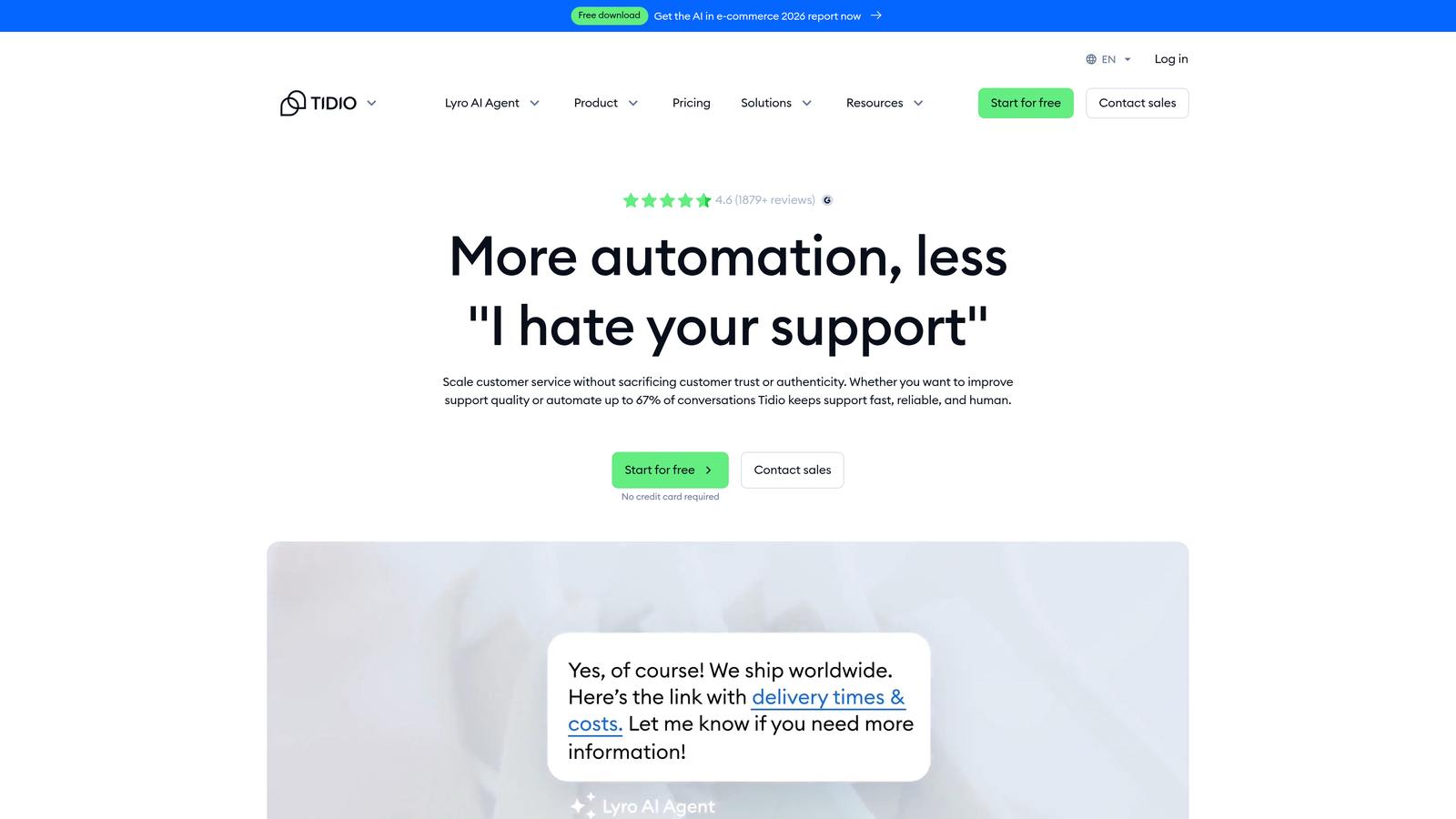 Screenshot of Tidio website