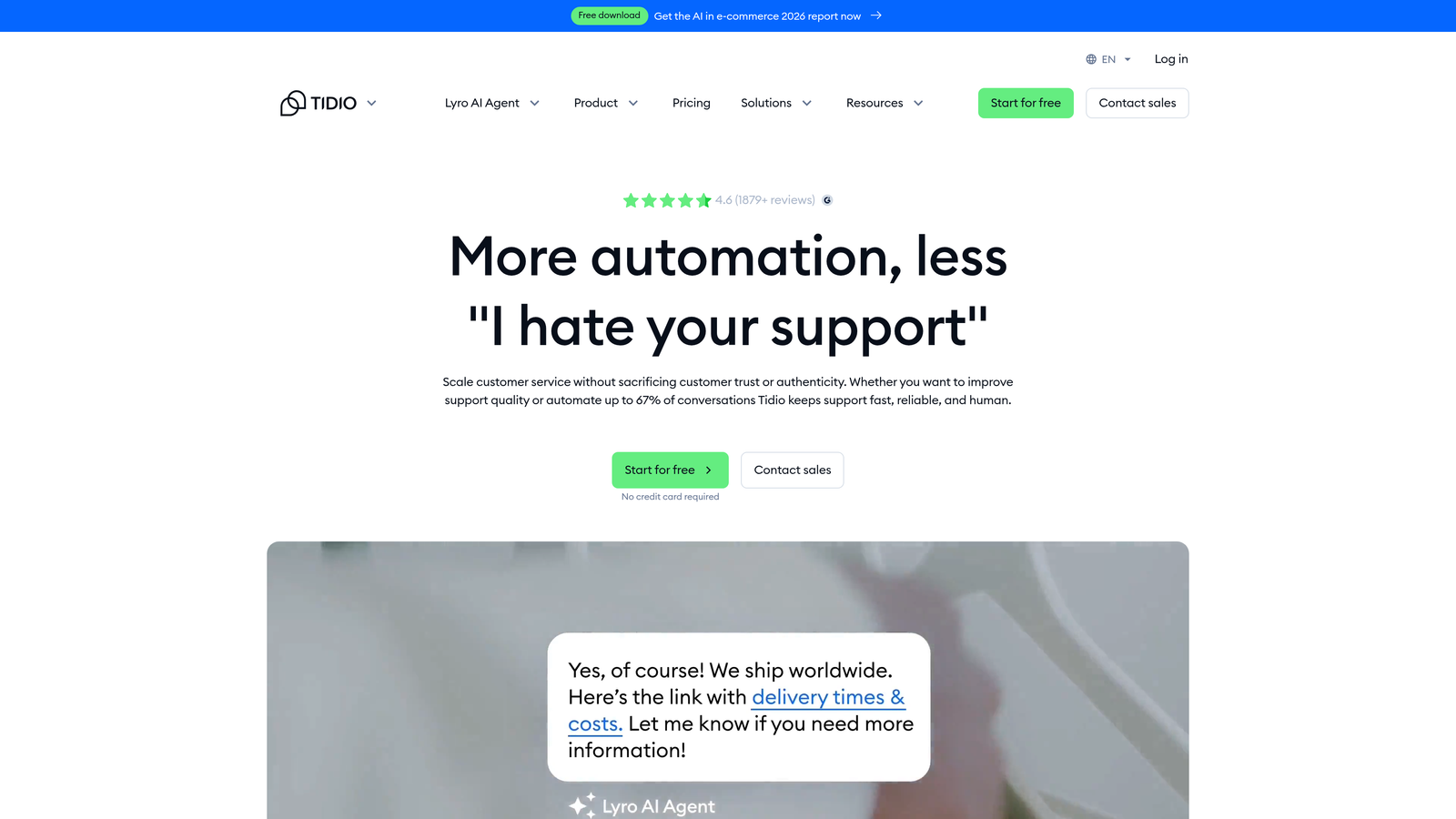 Screenshot of Tidio website