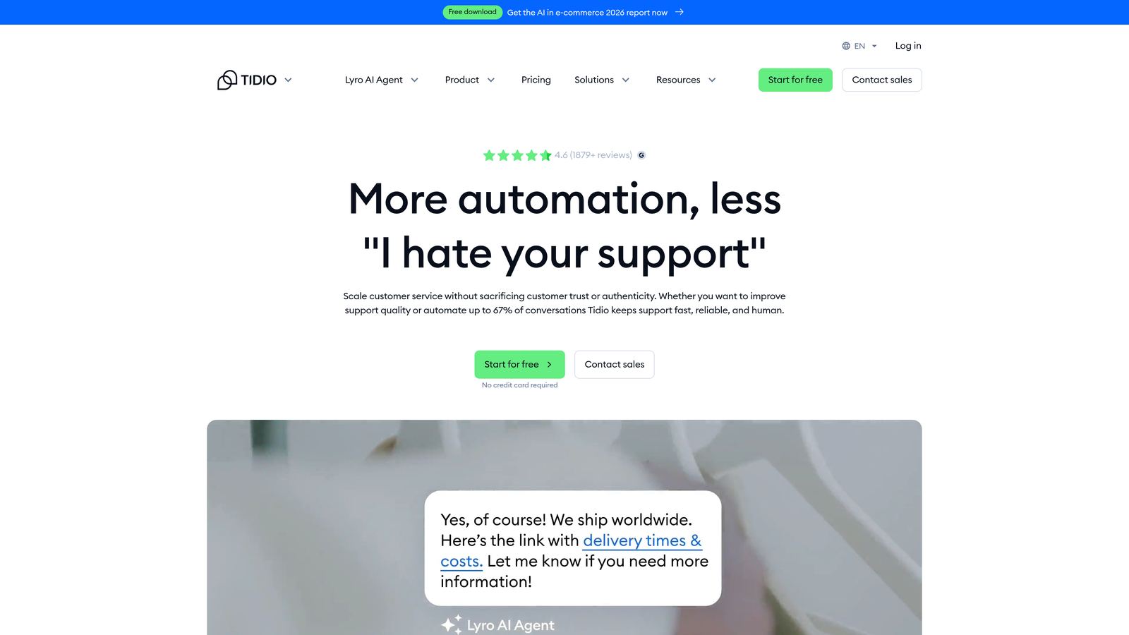 Screenshot of Tidio website
