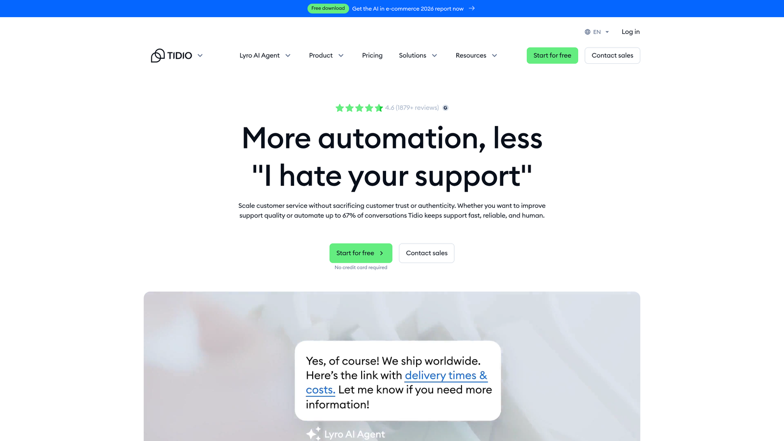 Screenshot of Tidio website