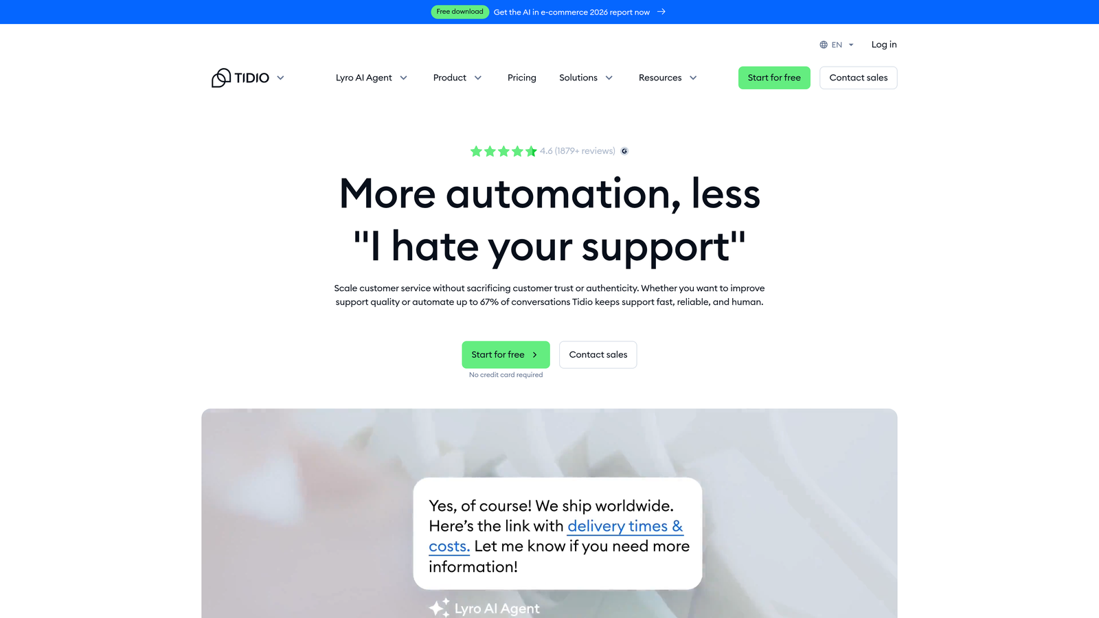 Screenshot of Tidio website