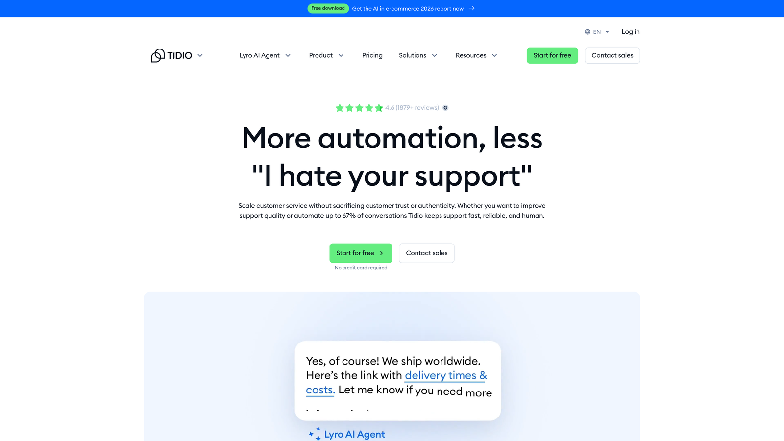 Screenshot of Tidio website