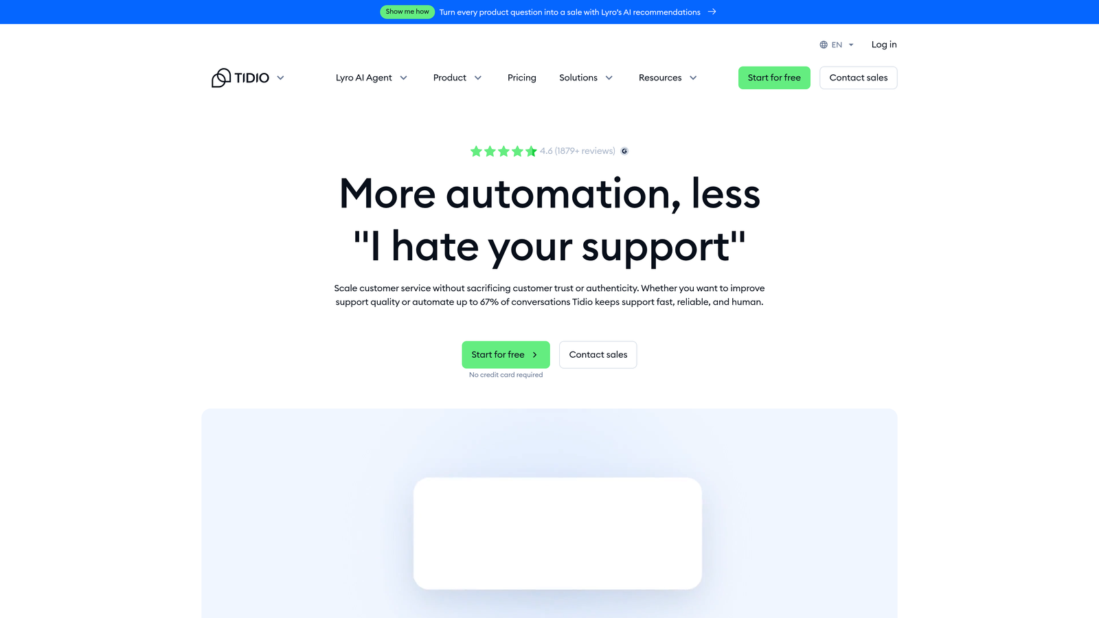 Screenshot of Tidio website