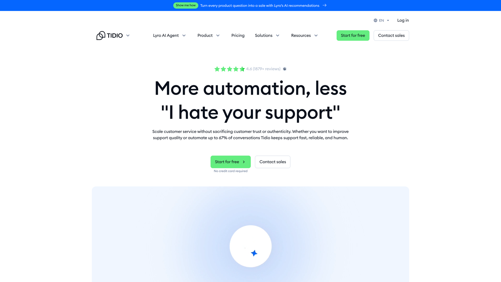 Screenshot of Tidio website