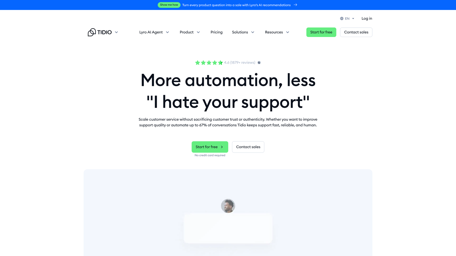 Screenshot of Tidio website