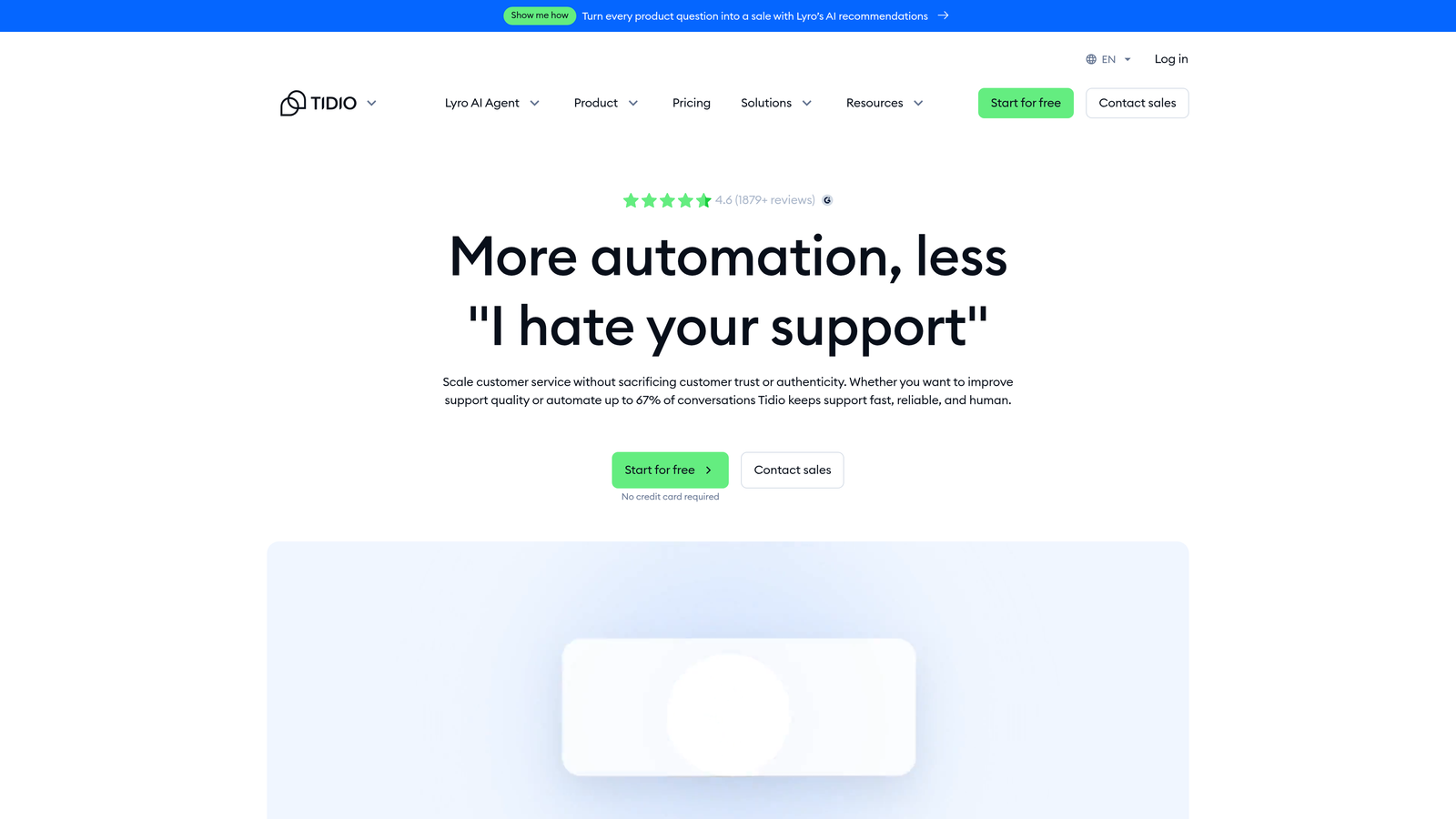 Screenshot of Tidio website