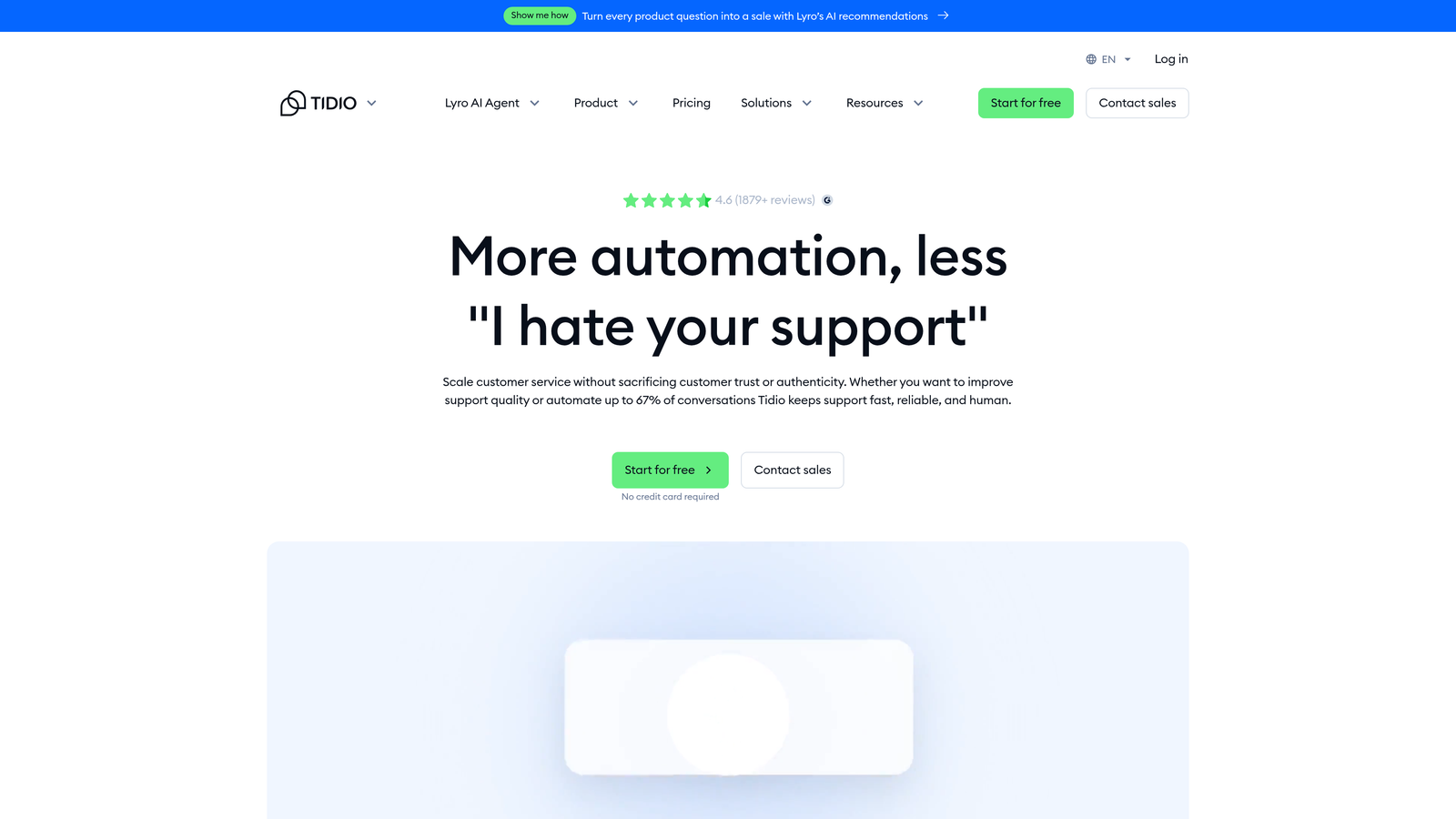 Screenshot of Tidio website