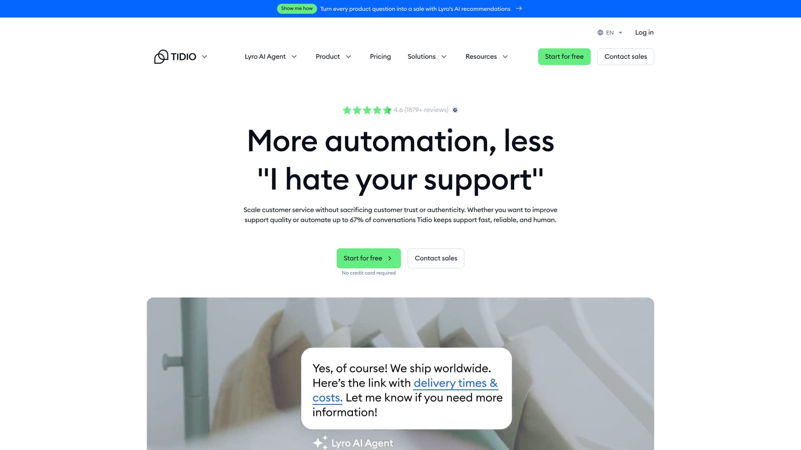 Screenshot of Tidio website