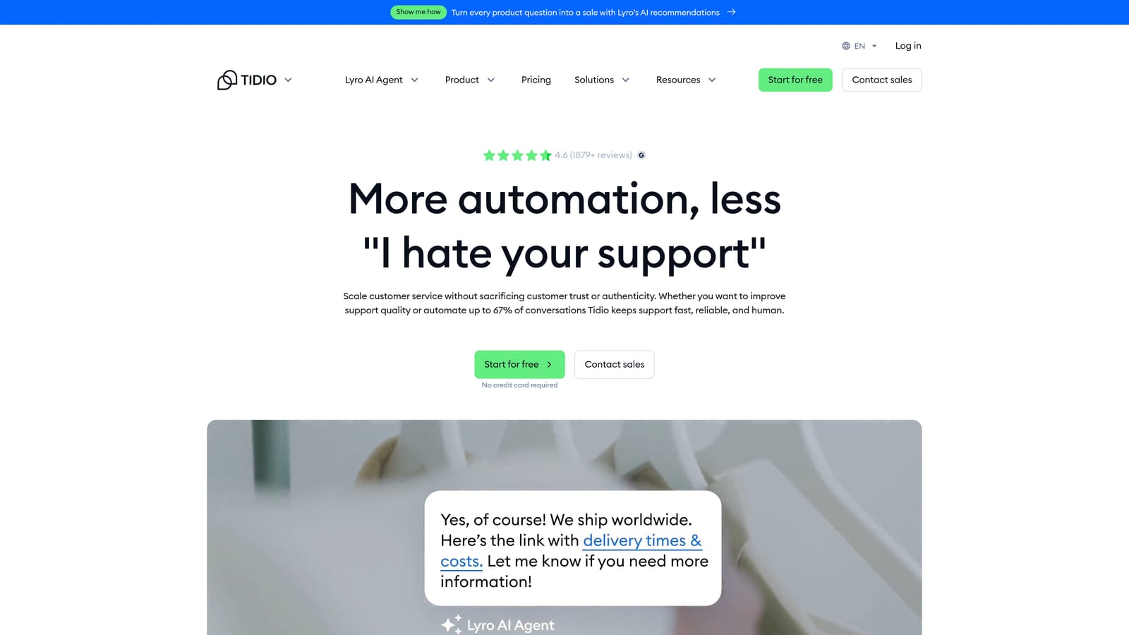 Screenshot of Tidio website
