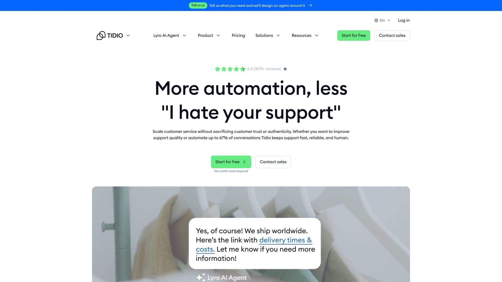 Screenshot of Tidio website
