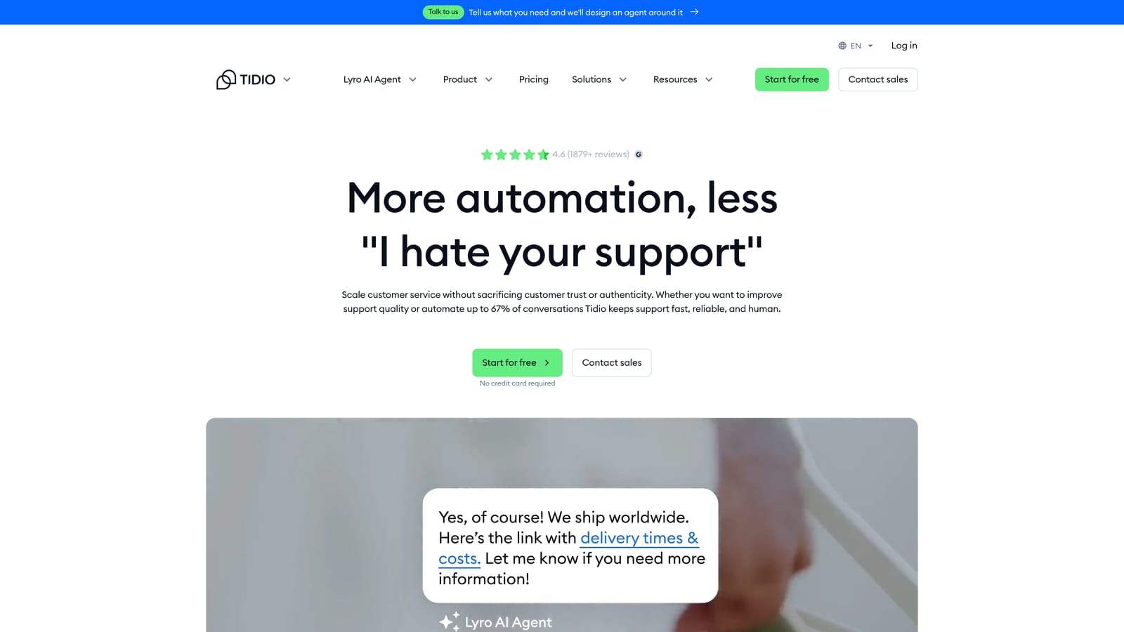 Screenshot of Tidio website