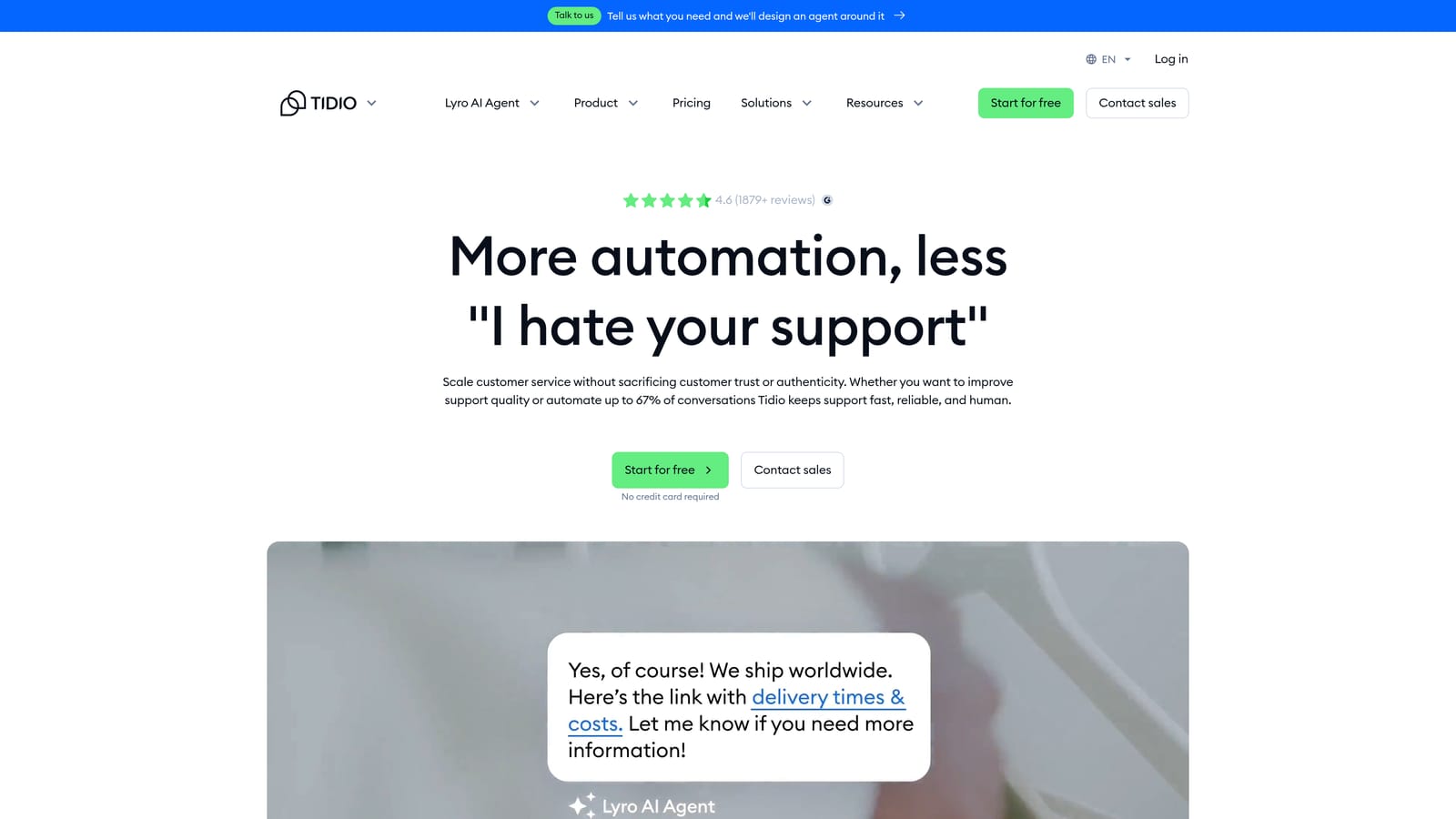 Screenshot of Tidio website
