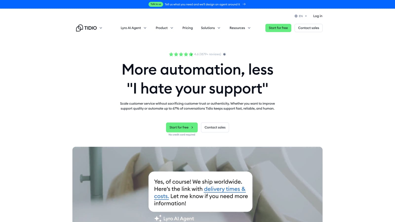 Screenshot of Tidio website