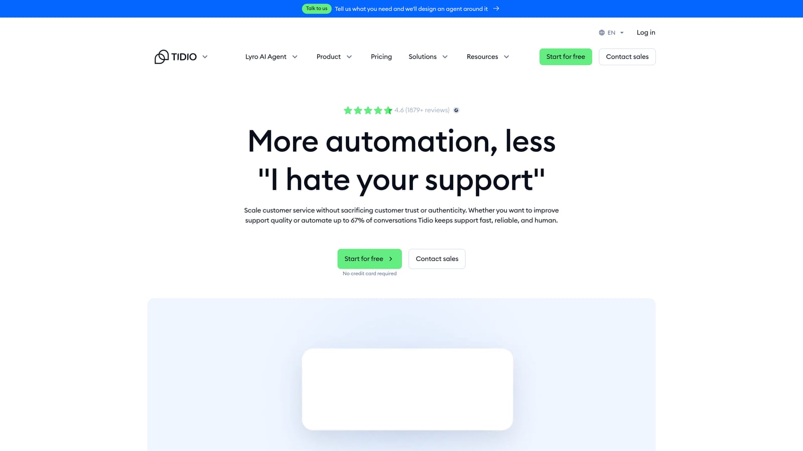 Screenshot of Tidio website