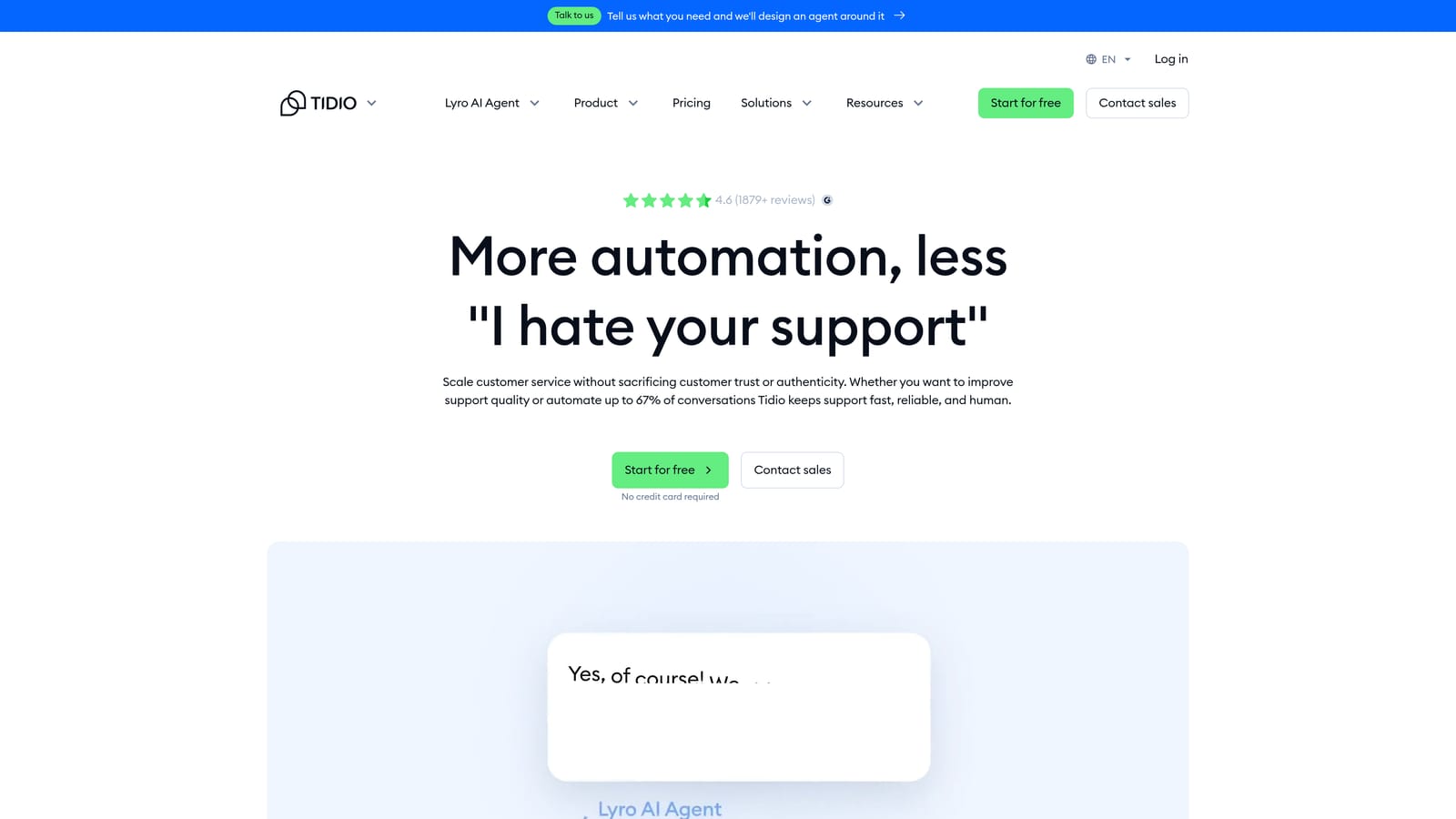 Screenshot of Tidio website