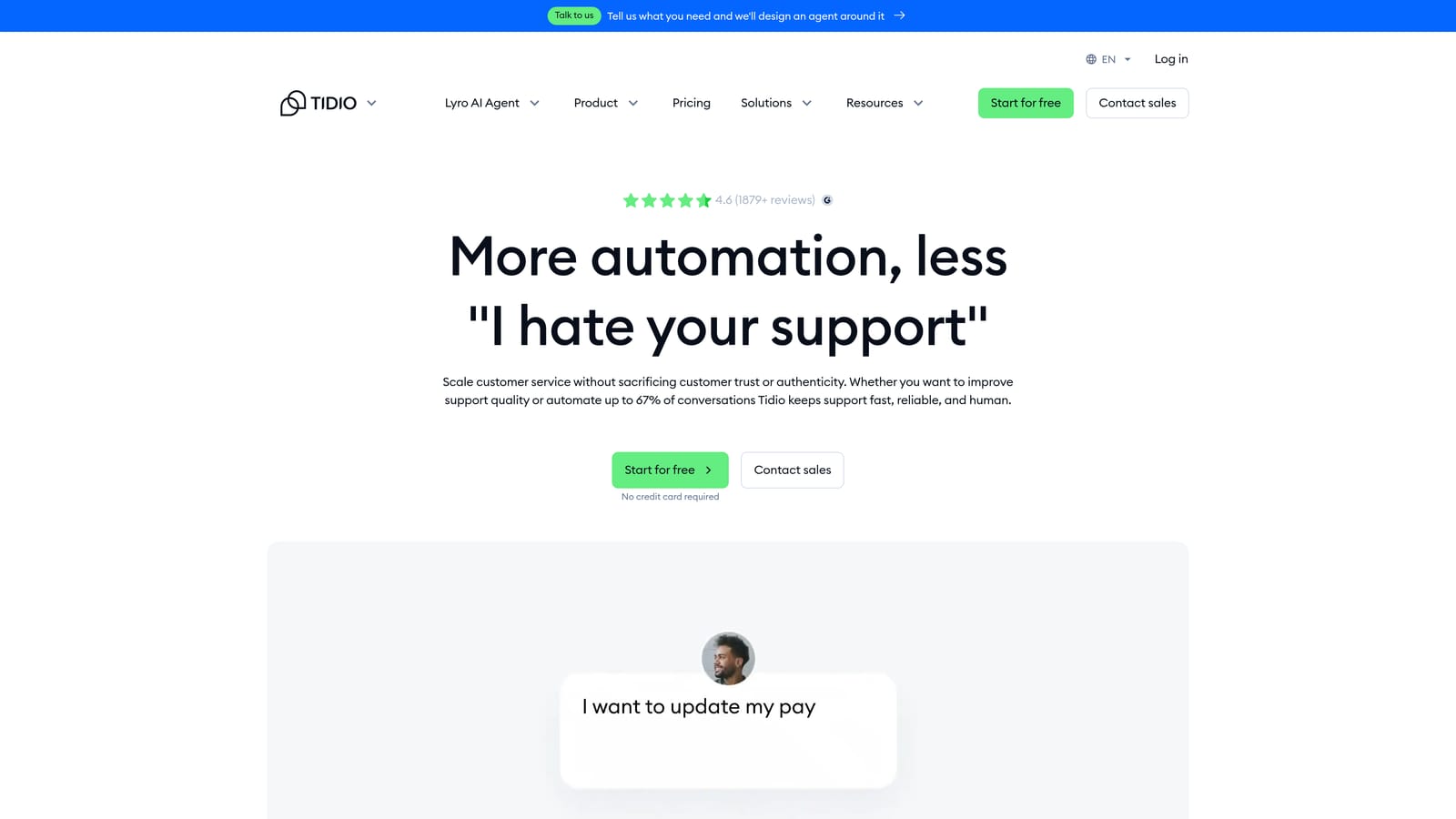Screenshot of Tidio website