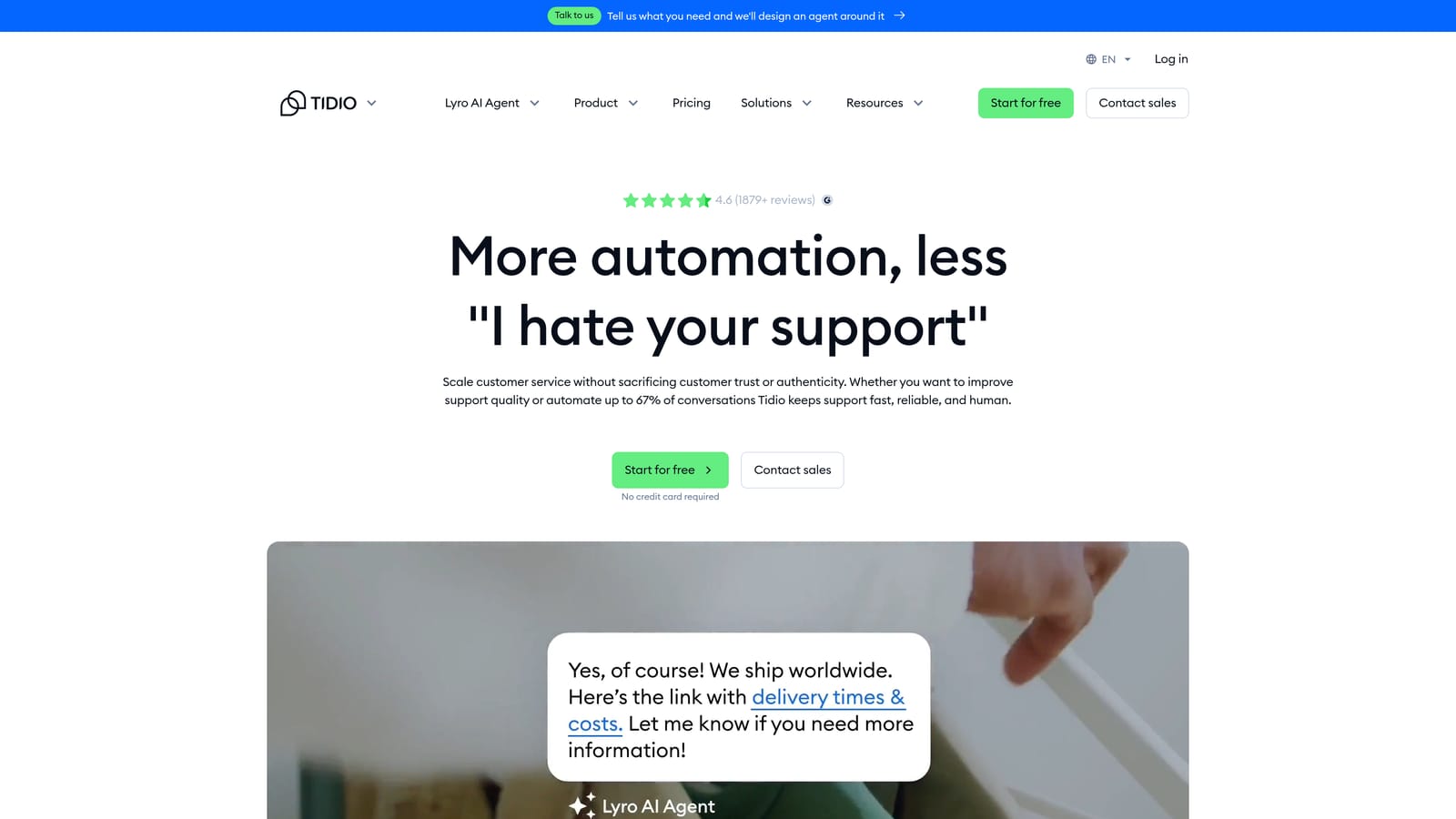 Screenshot of Tidio website