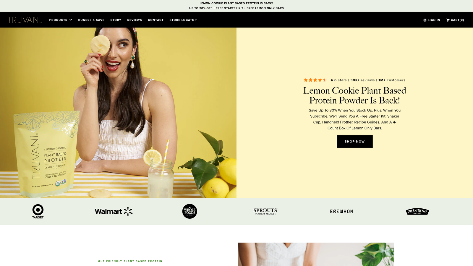 Screenshot of Truvani Plant-Based Protein website