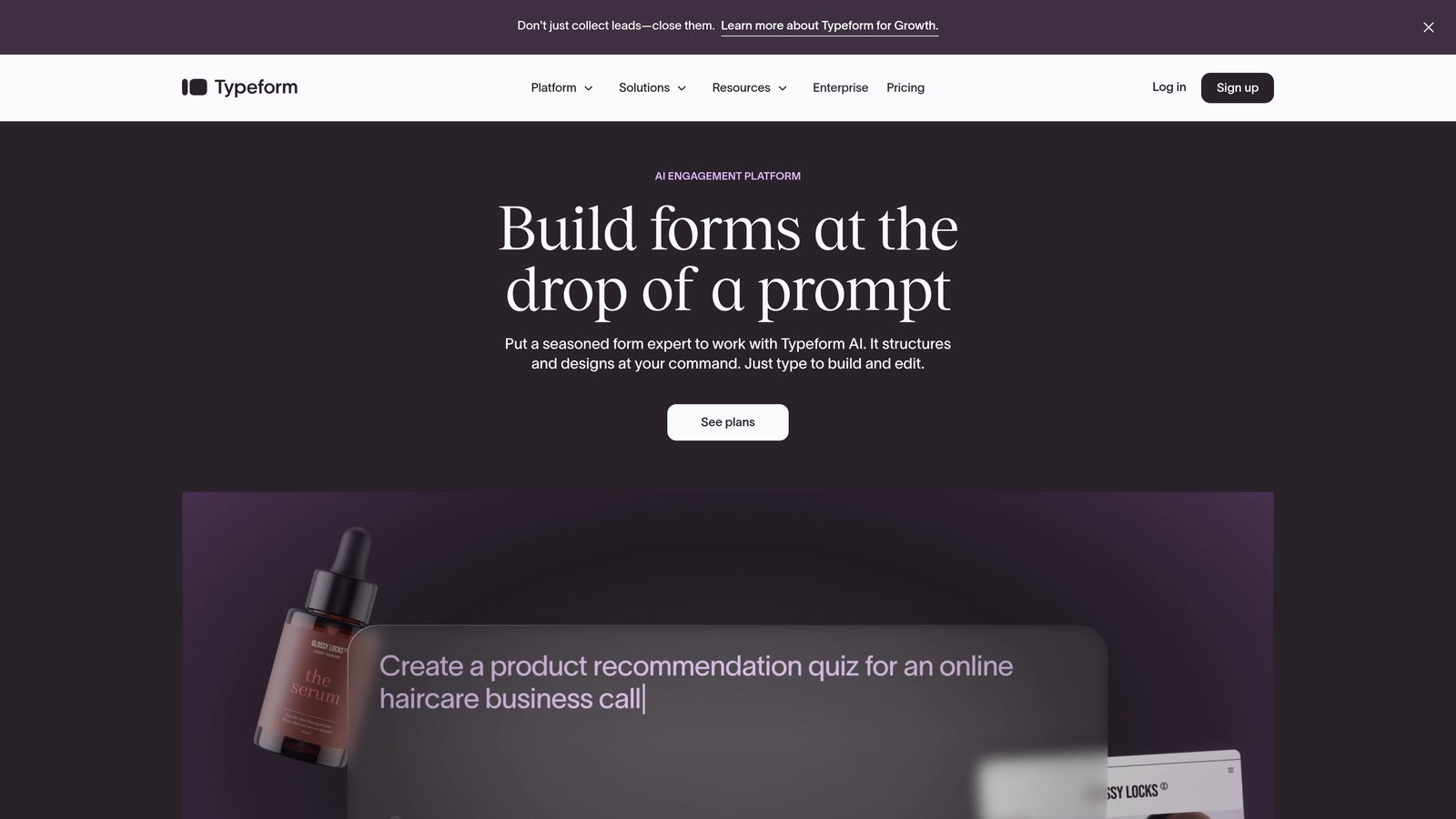 Screenshot of Typeform Enterprise website