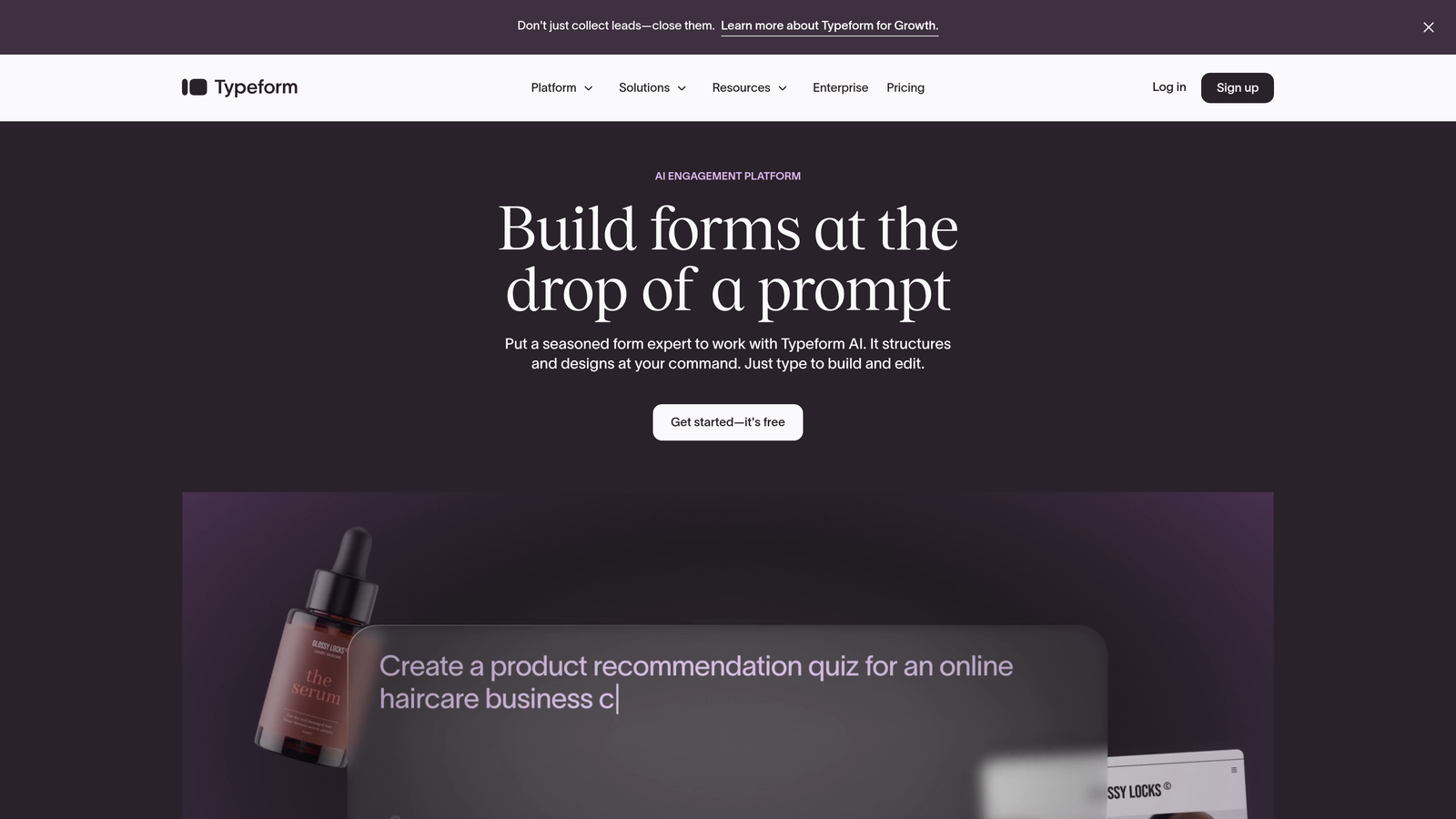 Screenshot of Typeform Enterprise website