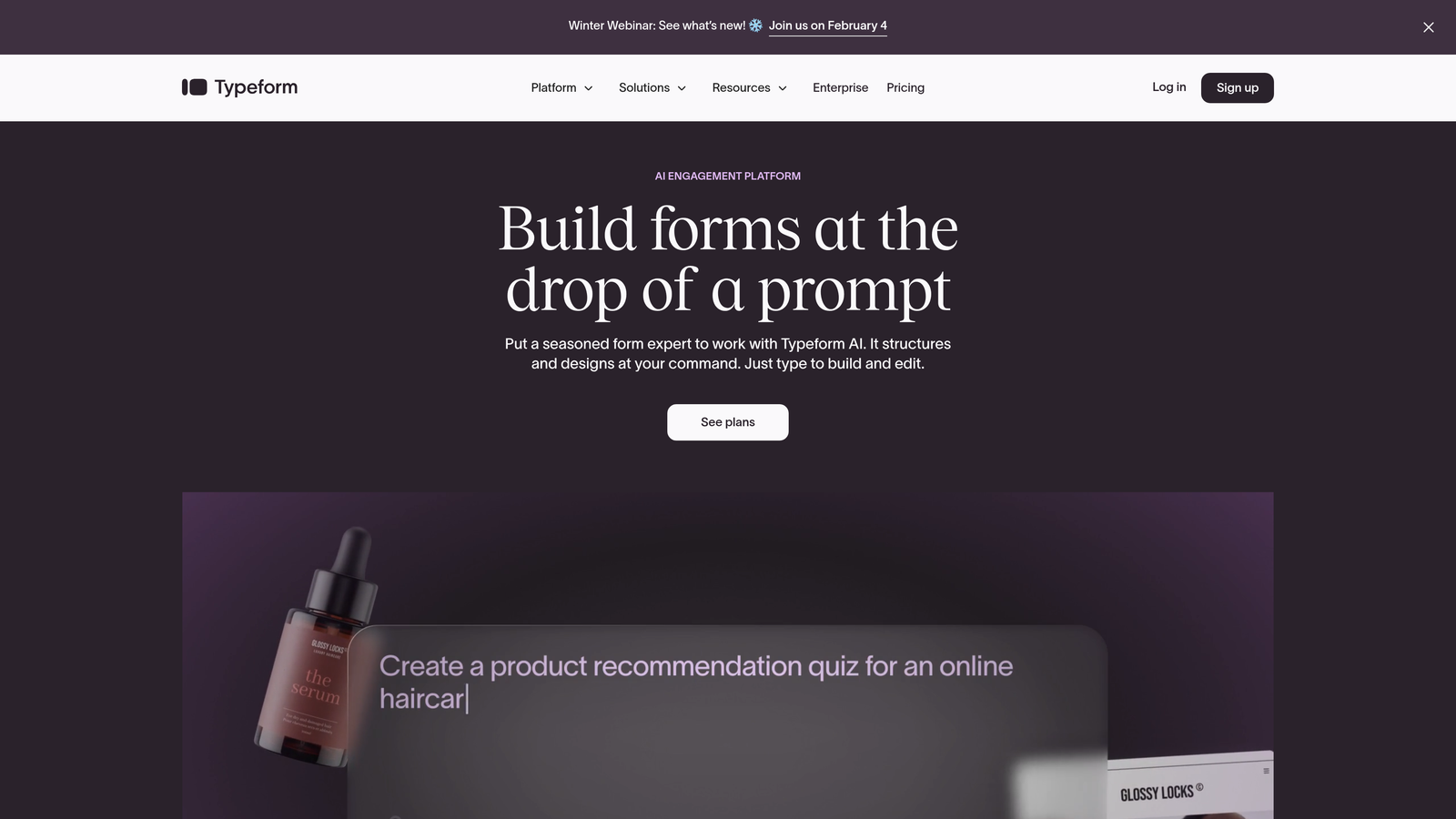 Screenshot of Typeform website homepage