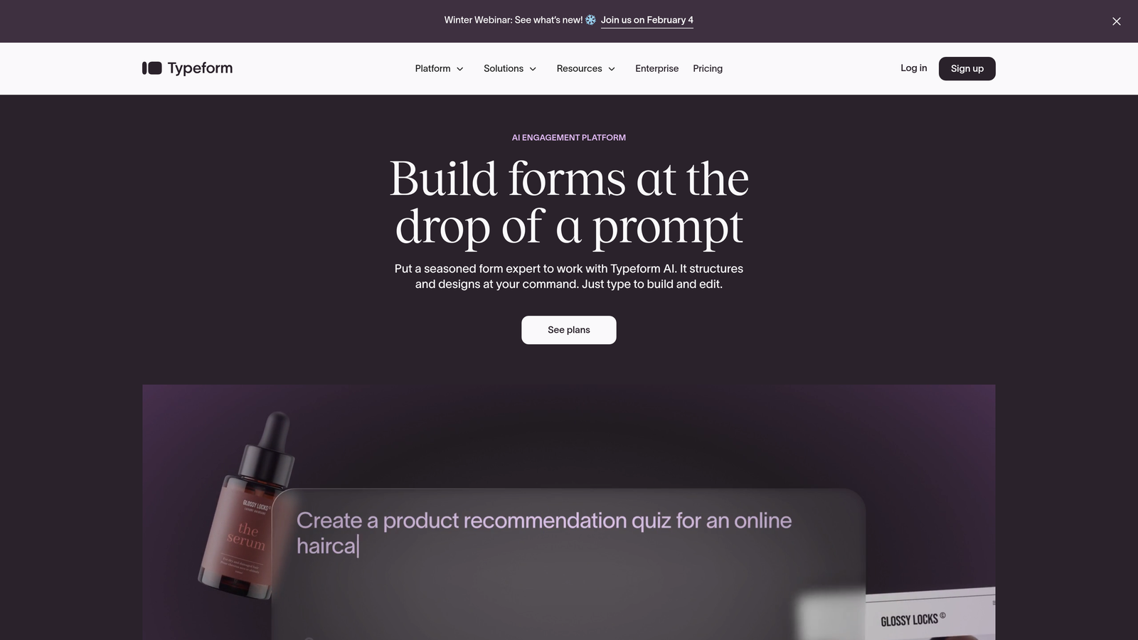 Screenshot of Typeform website homepage
