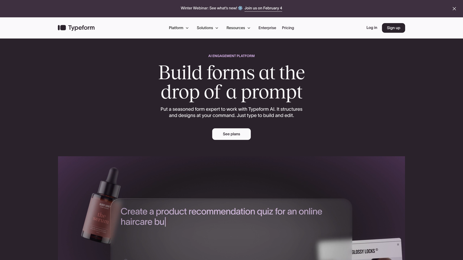 Screenshot of Typeform website homepage