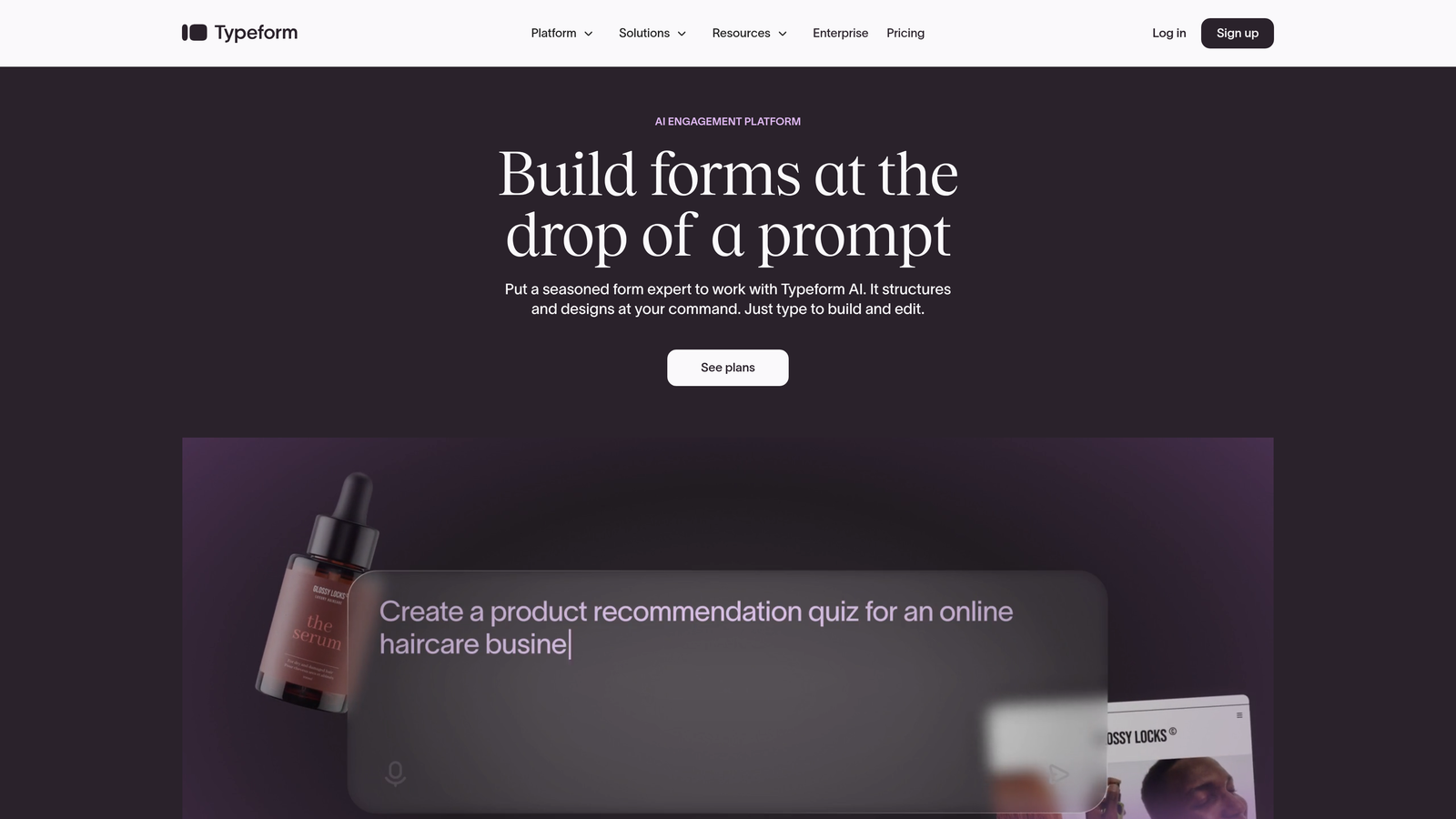Screenshot of Typeform website