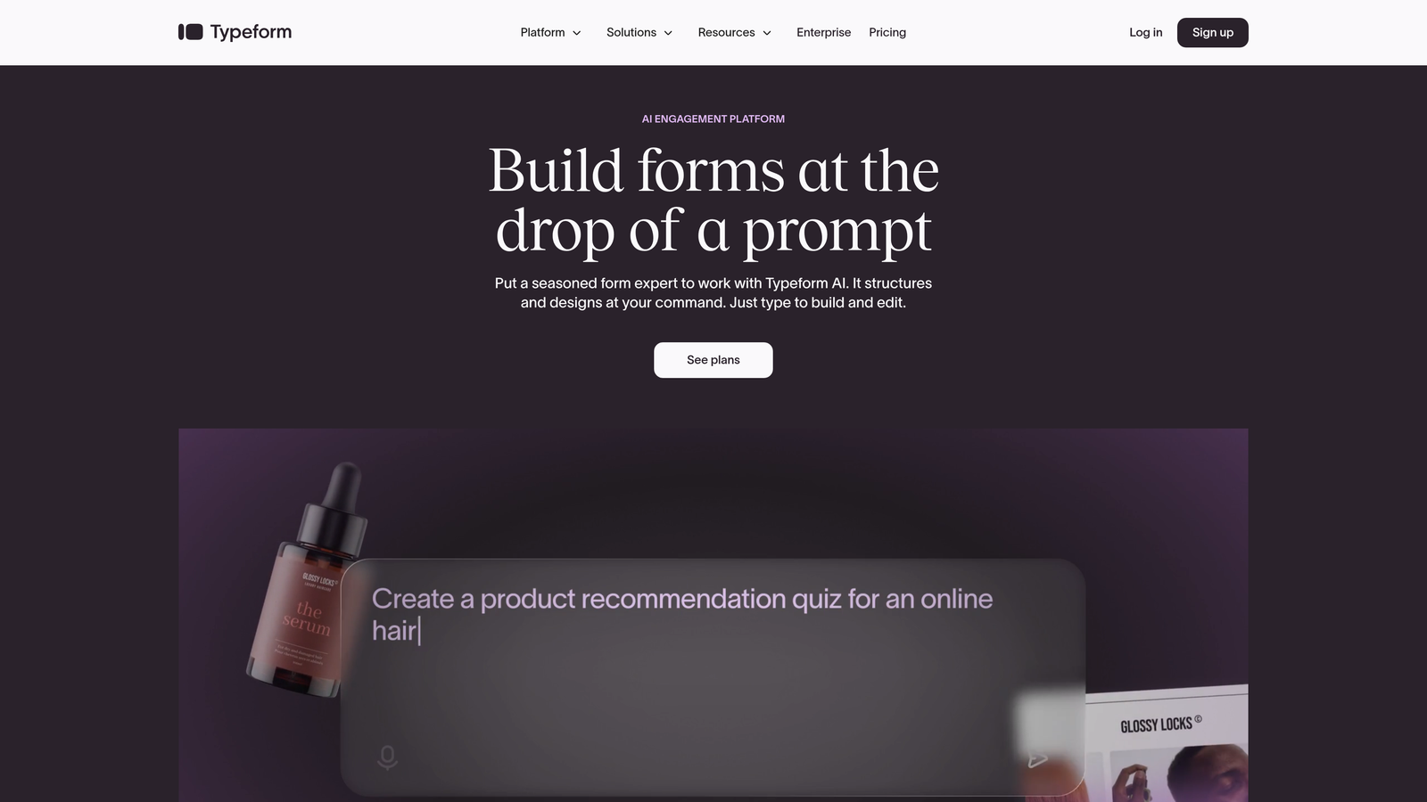 Screenshot of Typeform website