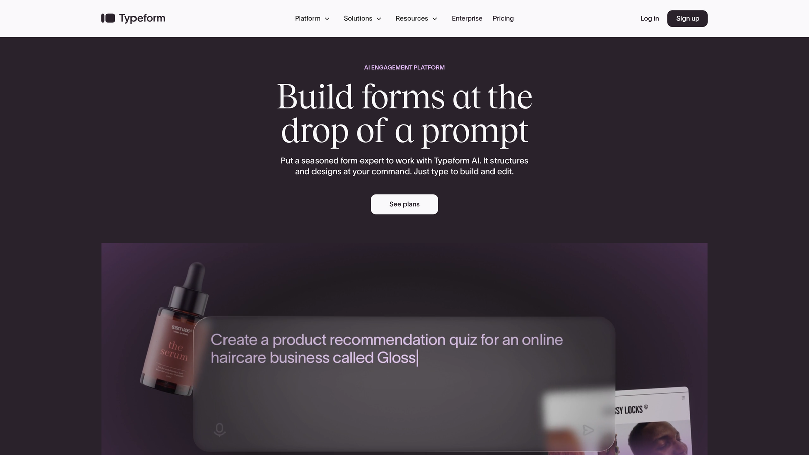 Screenshot of Typeform website