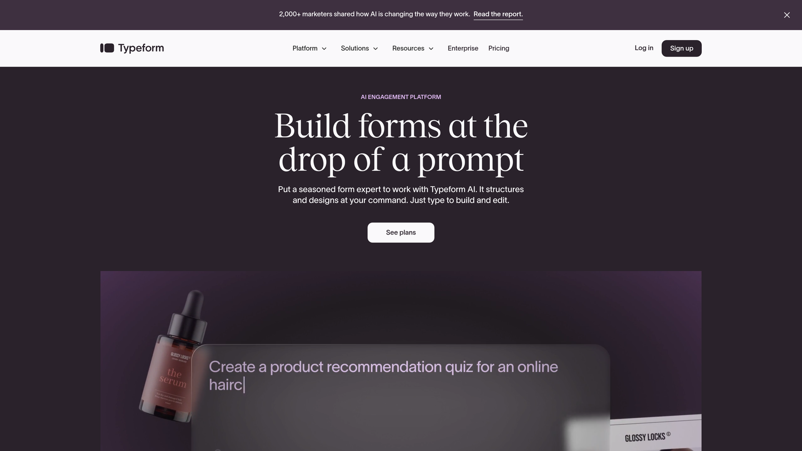 Screenshot of Typeform website