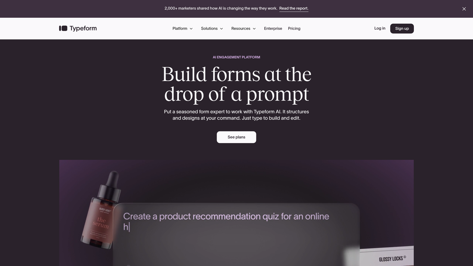 Screenshot of Typeform website