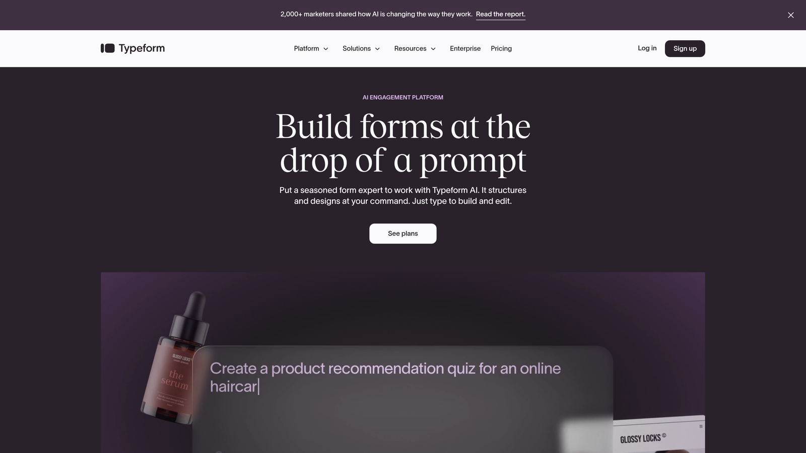 Screenshot of Typeform website