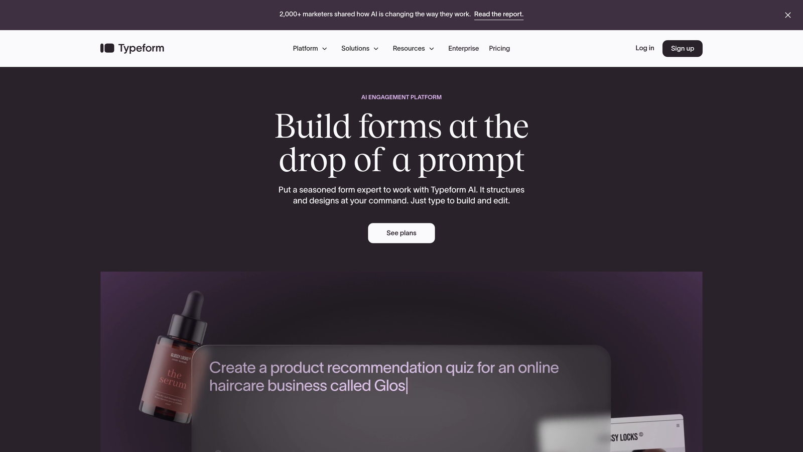 Screenshot of Typeform website