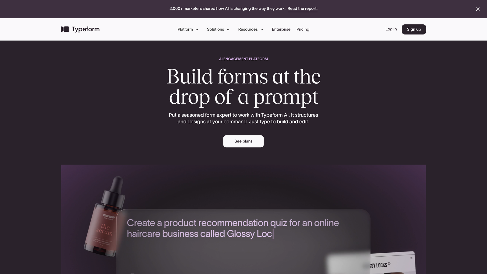 Screenshot of Typeform website