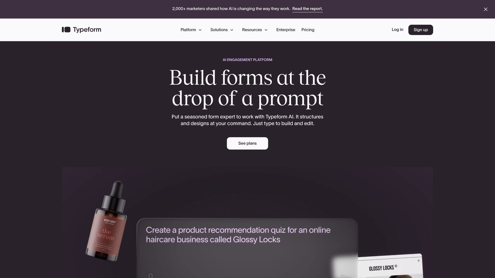Screenshot of Typeform website