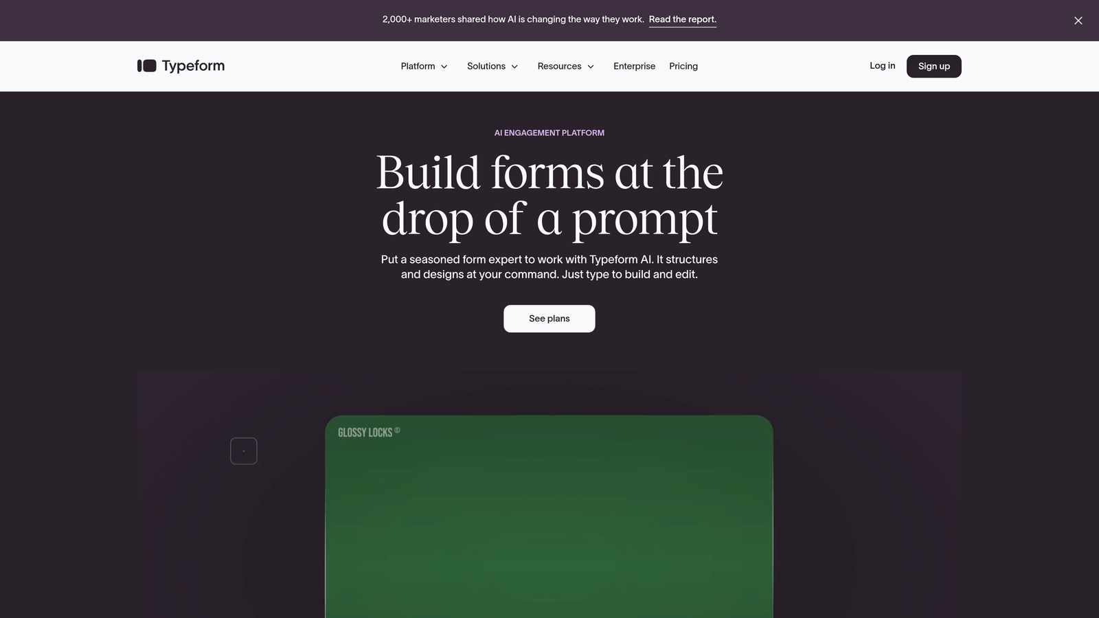 Screenshot of Typeform website