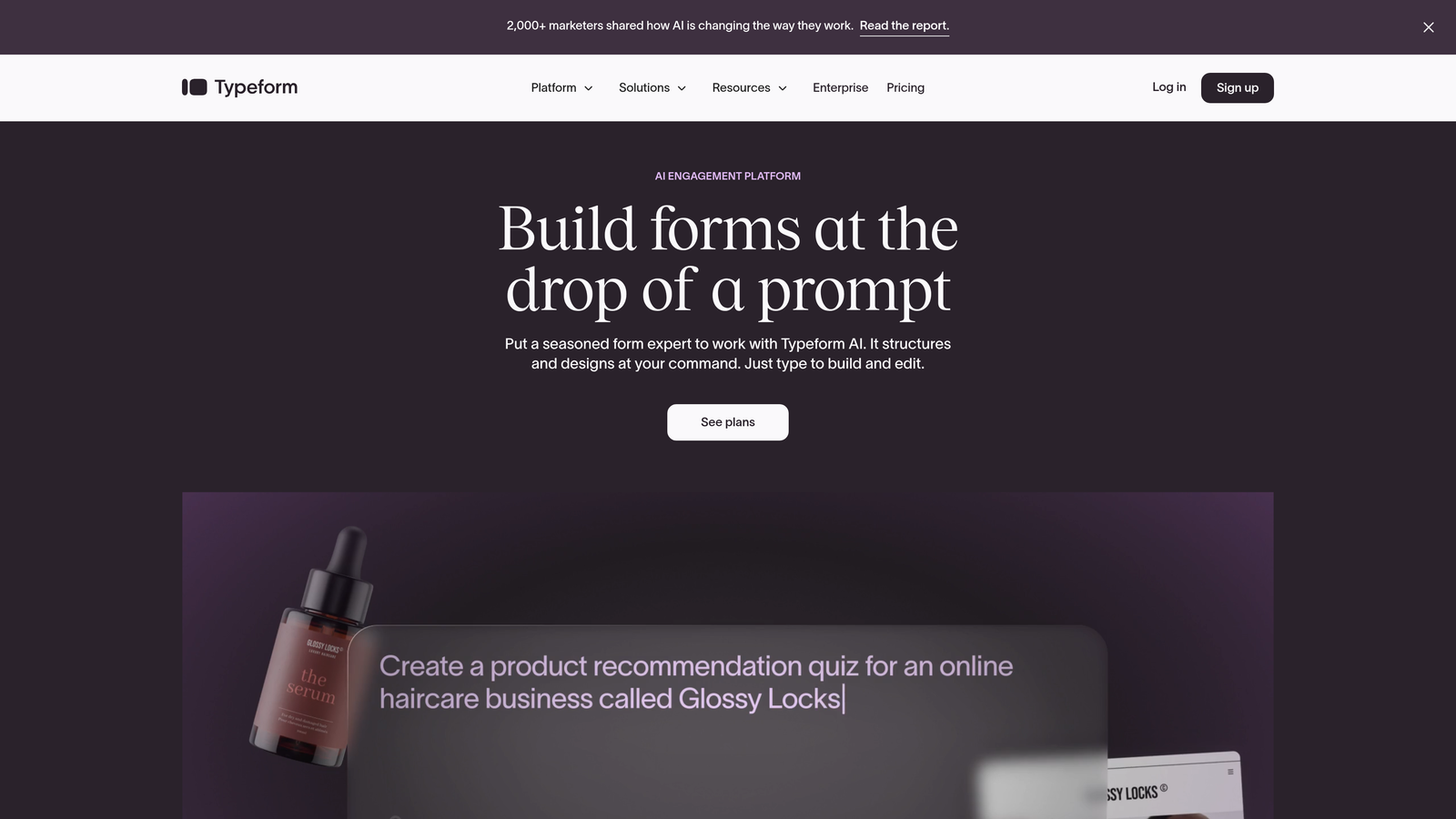 Screenshot of Typeform website