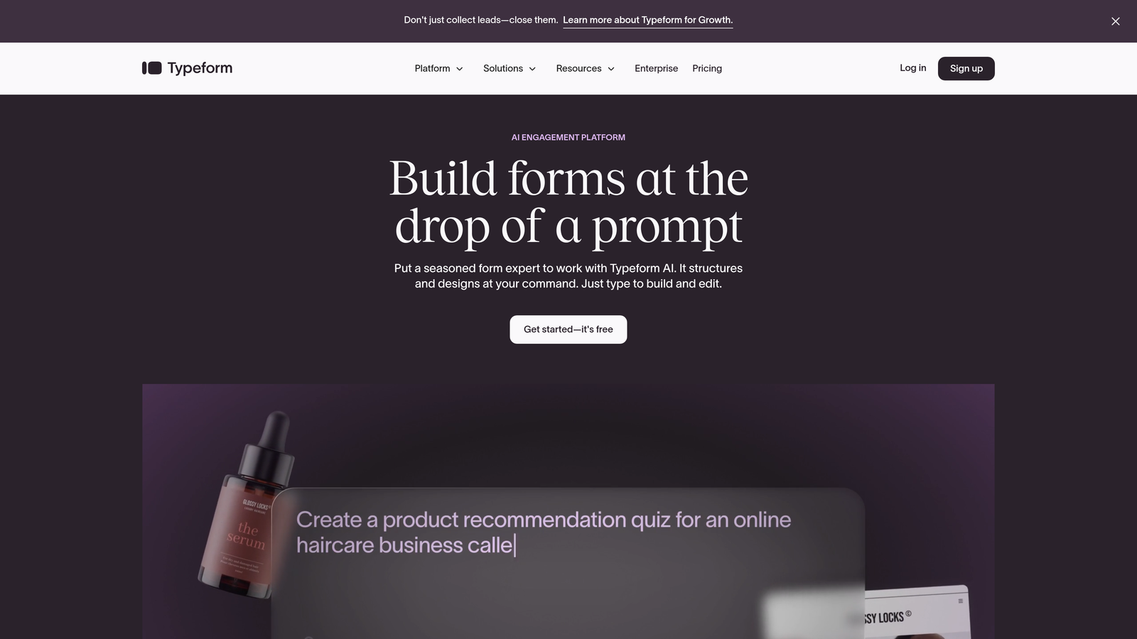 Screenshot of Typeform website